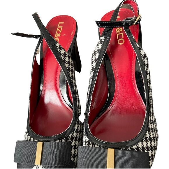 Liz & Co B&W Houndstooth with Ribbon Sling Back Heels Sz 7M - Picture 5 of 10